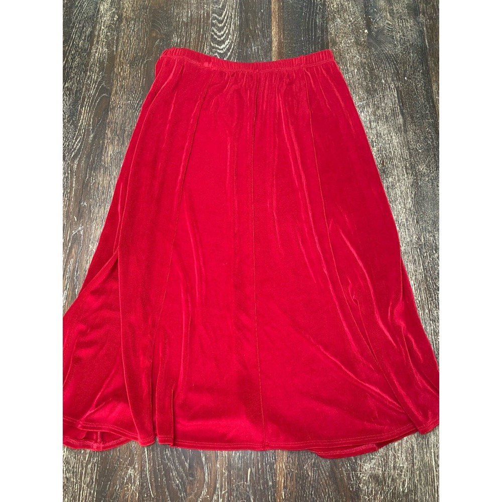 Travelers by Chicos Red Pull on Flare A-Line Midi Skirt Women's Size 1 Stretch